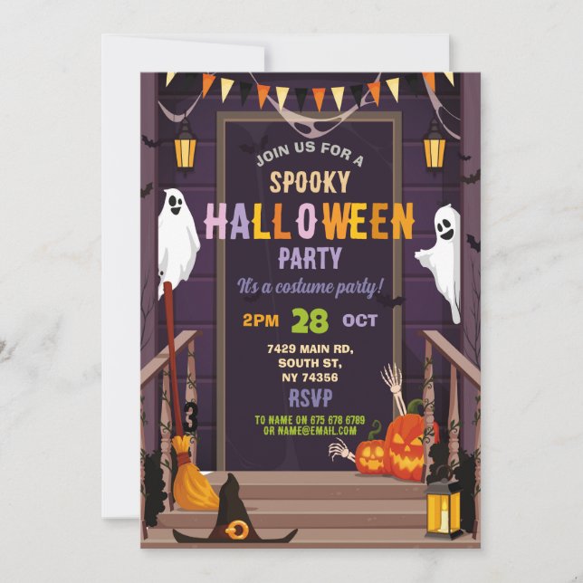 Invitación Cumpleaños fantasma Haunty Halloween Calabaza (Anverso)