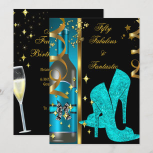 Invitación Cumpleaños Fantástico y Fabuloso 50 de Azul Turque