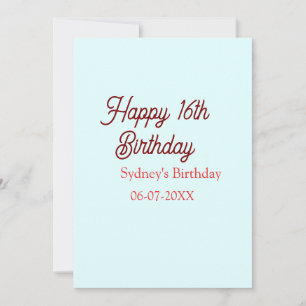Invitación Cumpleaños feliz 16 pastel azul rojo nombre fecha