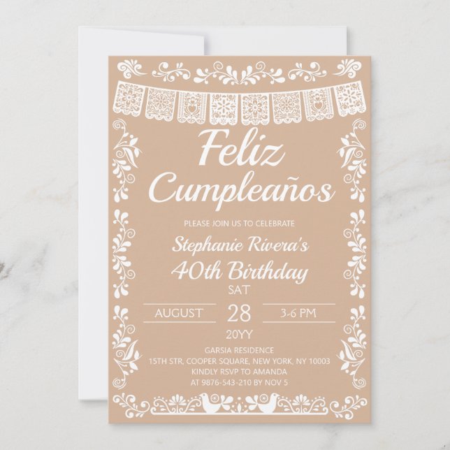 Invitación Cumpleaños Feliz 40º Cumpleaños Beige (Anverso)