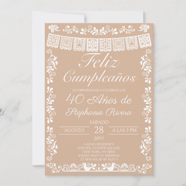 Invitación Cumpleaños Feliz 40 Cumpleaños beige (Anverso)