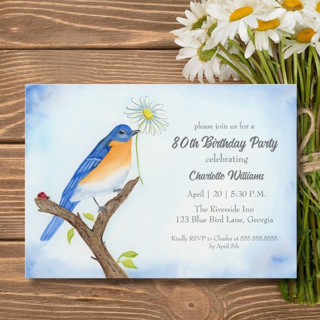 Invitación Cumpleaños Feliz Abril con Pájaro Azul para Cualqu (Subido por el creador)