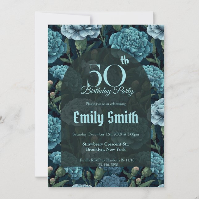Invitación Cumpleaños Feliz Brillo de Clavel Personalizado (Anverso)