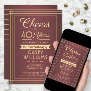 Invitación Cumpleaños Feliz Cheers Clásico Borde Borgoña y Do