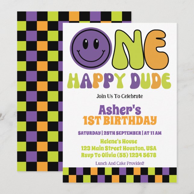 Invitación Cumpleaños Feliz Chico Dude 1 (Anverso / Reverso)