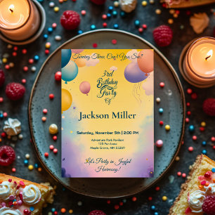 Invitación Cumpleaños Feliz con Globo y Tigre Adorable 