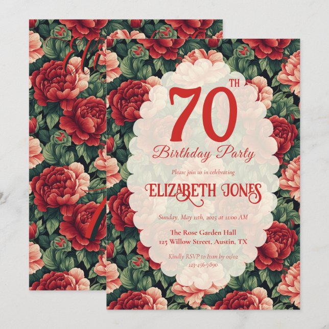 Invitación Cumpleaños Feliz con Rosas Personalizadas (Anverso / Reverso)