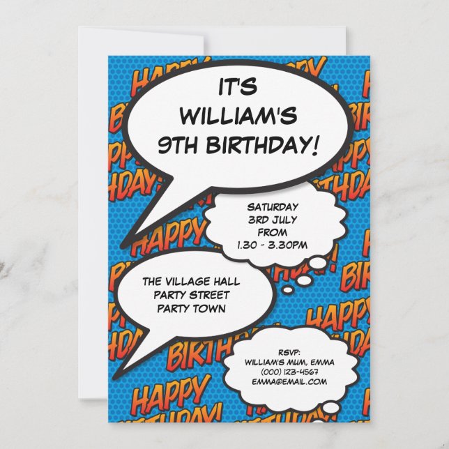 Invitación Cumpleaños Feliz de Cualquier Edad Azul Moderno (Anverso)