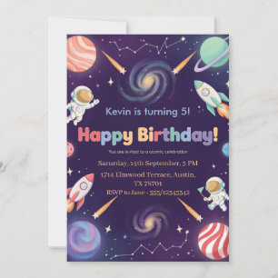 Invitación Cumpleaños Feliz de Niños Astronautas en el Espaci