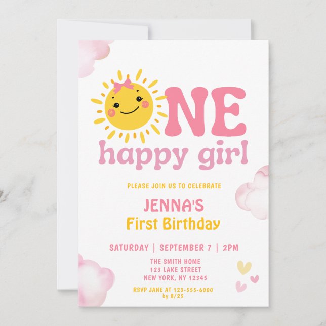 INVITACIÓN CUMPLEAÑOS FELIZ DE UNA FELIZ NIÑA (Anverso)