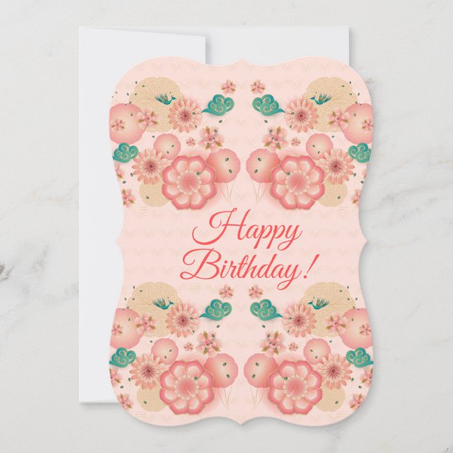 Invitación Cumpleaños Feliz - Decoración Jardín con Flores de (Anverso)