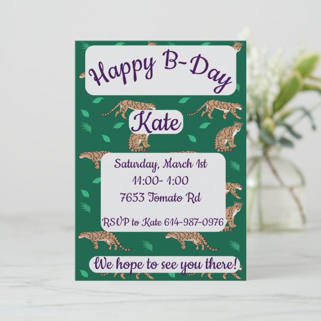 Invitación Cumpleaños Feliz del Leopardo Nublado (Anverso de pie)