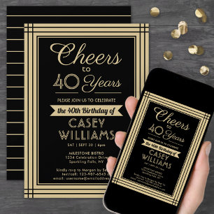 Invitación Cumpleaños Feliz Descargable Negro y Dorado