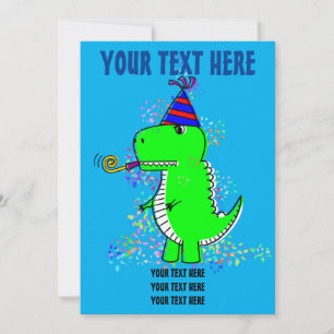 Invitación Cumpleaños Feliz Dinosaurio Confeti Adorable 