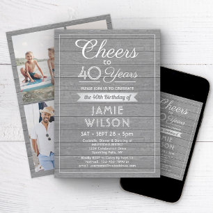 Invitación Cumpleaños Feliz Elegante Madera Gris 4 Fotos
