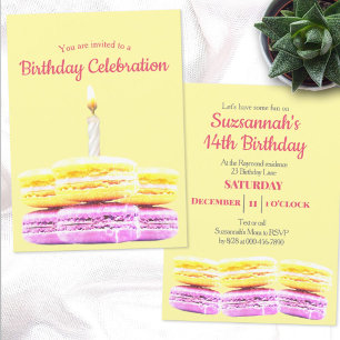 Invitación Cumpleaños Feliz Galleta Macarón Personalizada