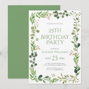 Invitación Cumpleaños feliz marco de hojas verdes 2