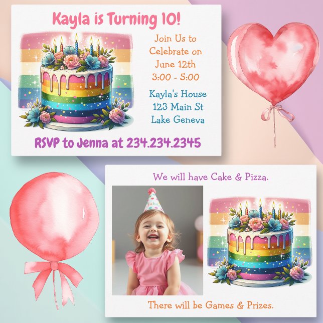 Invitación Cumpleaños Feliz Personalizado | Pastel de arcoiri (Subido por el creador)