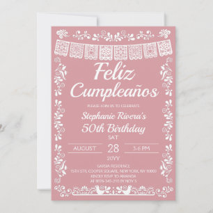 Invitación Cumpleaños Feliz Rosa Sonrojado 50 Cumpleaños