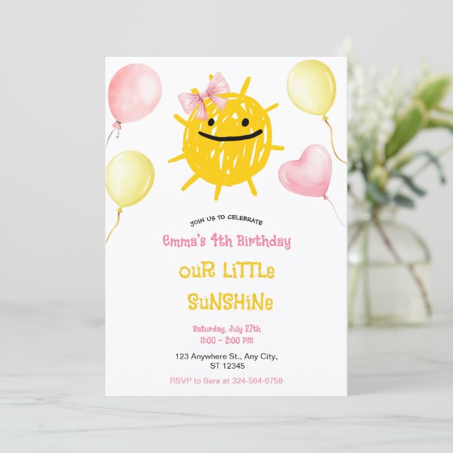 Invitación Cumpleaños Feliz Sol Pequeño Sol (Anverso de pie)