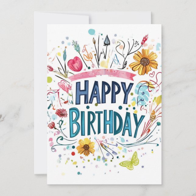 Invitación Cumpleaños feliz y Doodles (Anverso)