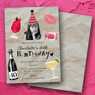 Invitación Cumpleaños femenino 40 personalizado con foto dive