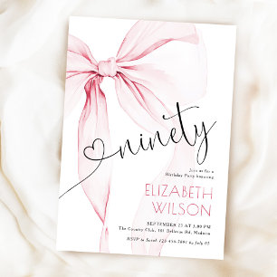 Invitación Cumpleaños Femenino de 90 años con Lazo Rosa