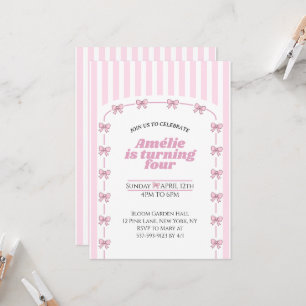 Invitación Cumpleaños femenino de cuarto aniversario con lazo
