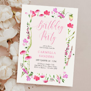Invitación Cumpleaños femenino elegante con flores silvestres