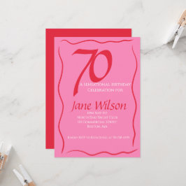Invitación Cumpleaños femenino elegante de 70 años en rosa y