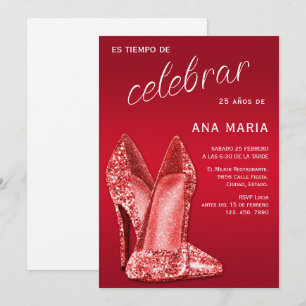 Invitación Cumpleaños Femenino Español Rojo Sofisticado