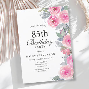 Invitación Cumpleaños Femenino Rosa Acuarela Floral Chic 85