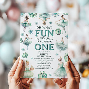 Invitación Cumpleaños Festivo de Bailarina Adorable 1er Cumpl
