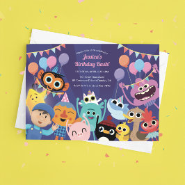 Invitación Cumpleaños festivo de personajes súper simples
