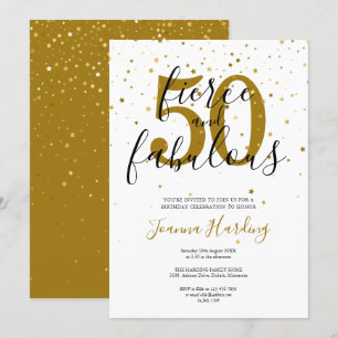 Invitación Cumpleaños Fierce y Fabuloso de Oro y Negro