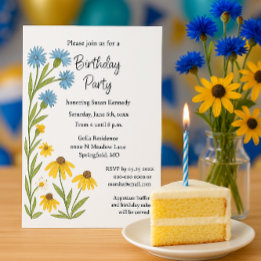 Invitación Cumpleaños Fiesta Acuarela Flores Silvestres 