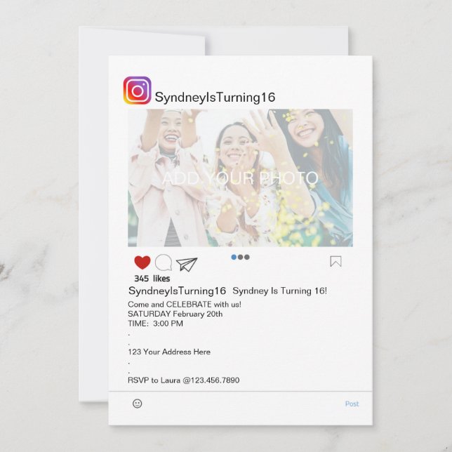 INVITACIÓN CUMPLEAÑOS, FIESTA ADOLESCENTE, (Anverso)