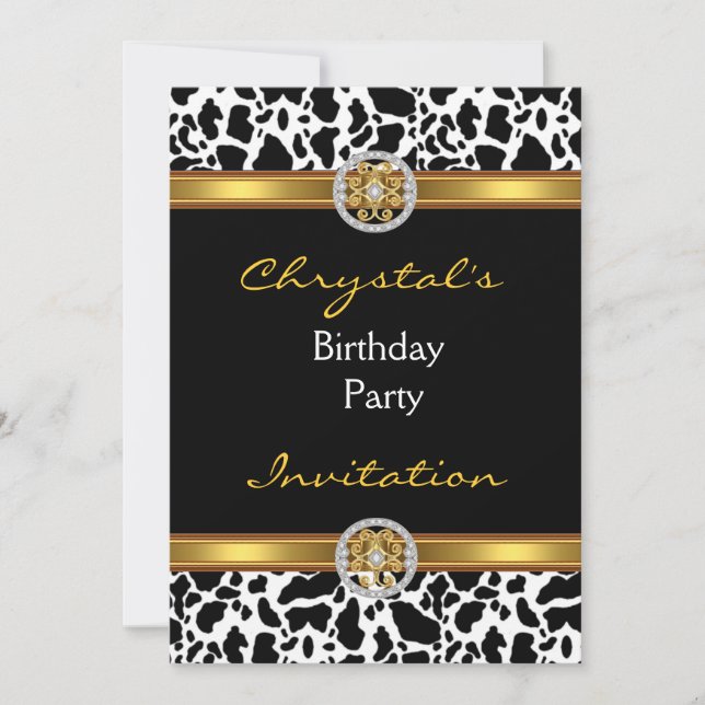 Invitación Cumpleaños Fiesta Animal Vaca Joyas Dor (Anverso)