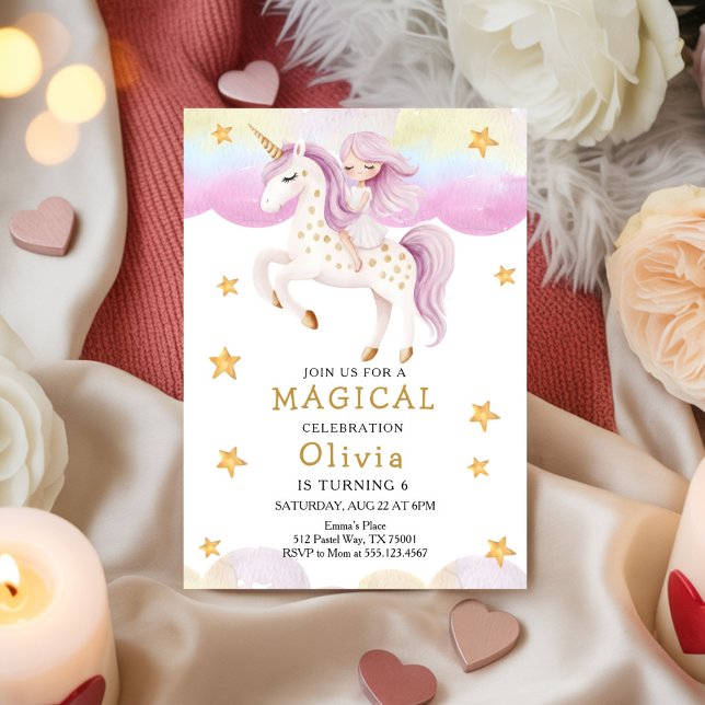 Invitación Cumpleaños Fiesta Arcoíris Unicornio Hada Princesa (Subido por el creador)
