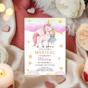 Invitación Cumpleaños Fiesta Arcoíris Unicornio Hada Princesa