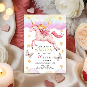 Invitación Cumpleaños Fiesta Arcoíris Unicornio Hada Princesa