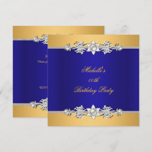 Invitación Cumpleaños Fiesta Azul Real Perla Borde Joya