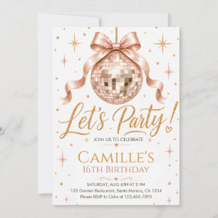 Invitación Cumpleaños Fiesta Bola de Disco Rosa Elegante