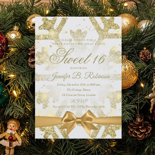 Invitación Cumpleaños Fiesta Bow Sweet 16 Brillo Invierno Dor