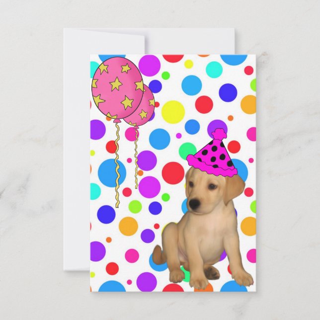 Invitación Cumpleaños Fiesta Cachorro Labrador Manchas Globos (Anverso)