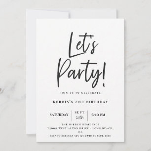 Invitación Cumpleaños Fiesta con Letra Negra Moderna