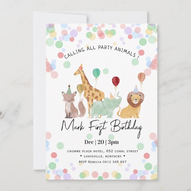 Invitación Cumpleaños fiesta de animales de safari (Anverso)