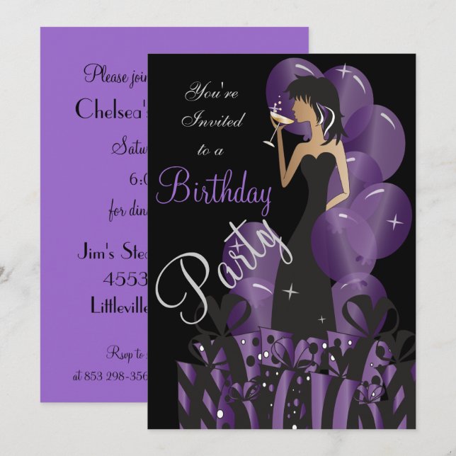 Invitación Cumpleaños | Fiesta de Bachelorette Cocktail Chica (Anverso / Reverso)