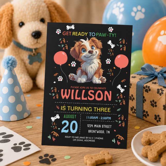 Invitación Cumpleaños Fiesta de Cachorros | Tema de Perro par (Puppy Party Birthday | Cute Kids Dog Theme Invitation)