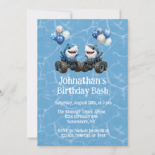 Invitación Cumpleaños Fiesta de Camión Monstruo Tiburón